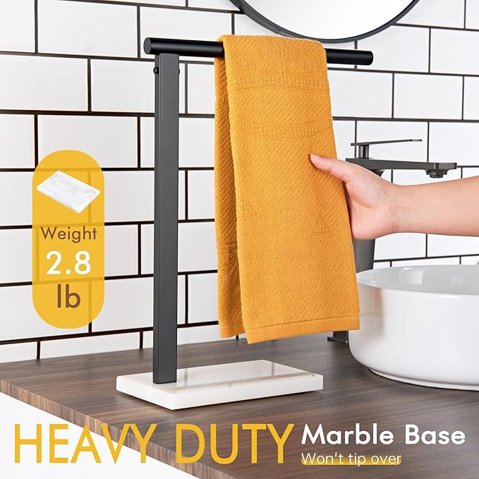 KOKOSIRI Hand Towel Rack Stand Towel Holder with Steady Marble Base for Bathroom Vanity Countertop, Matte Black Stainless Steel 15.7'' Height THS0006-BK