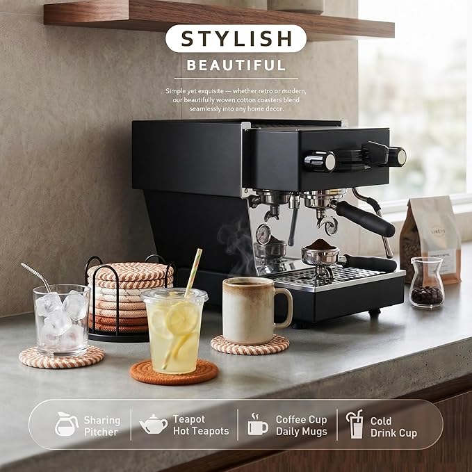 Lazebox Coasters Set of 8 for Drinks, 4 Inch Large Coasters for Coffee Table, Tabletop Protection for Hot & Cold Drinks, Versatile Coasters for Home Decor, Non-Slip & Easy to Clean