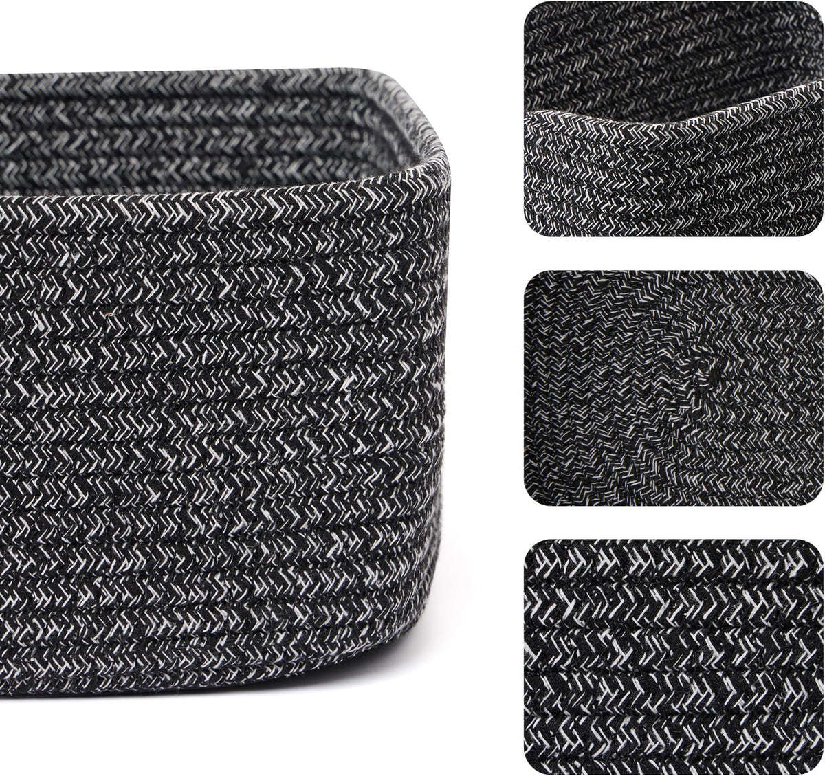 Small Storage Baskets for Organizing | Closet Organizer Bins | Shelf Toy Basket | Woven Rope Baskets | Cube Decorative Box | Shallow Basket | 11.5x7.5x4.7” | 3 Packs Dark Gray