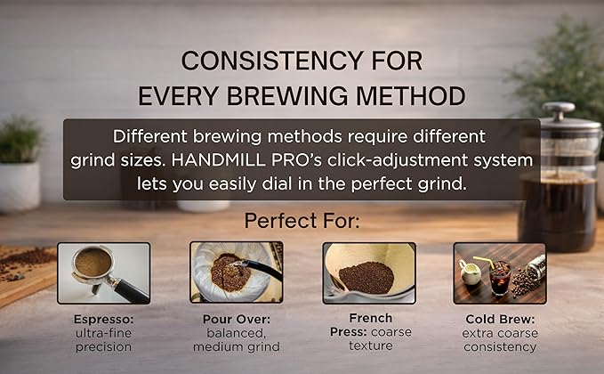 Manual Coffee Grinder - Adjustable Setting for French Press/Espresso Adjustable Setting for French Press/Espresso - (Storing tin + cleaning brush + measuring scoop)