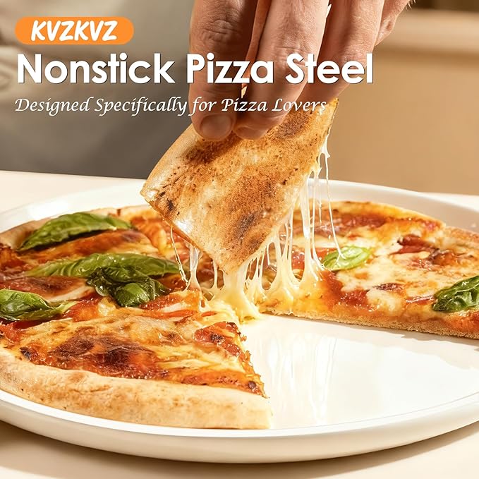 16" 3-Layer Hybrid Pizza Steel for Fast & Even Heating, Ceramic Nonstick Smooth Pizza Pan, Oven Baking Steel for Pizzas Up to 14", 304 Stainless Steel + Aluminum Core + 403 Stainless Steel, Non-etched