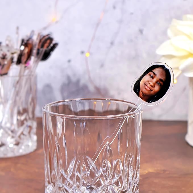 Custom Photo Face Stir Sticks Pack 5-500pcs, Personalized Acrylic Drink Stirrers with Your Photo, Dog, Cat, Logo or Face, Custom Cocktail Swizzle Sticks for Birthday & Graduation Decor