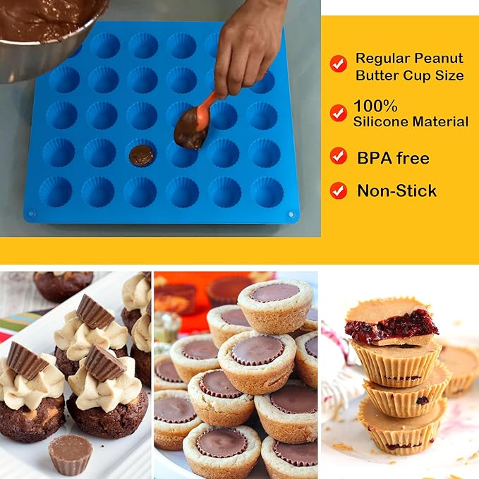 Sidosir 3pcs Peanut Butter Cup Mold, Silicone Mini Tart Pan for Bite Size Fat Bombs, Silicone Chocolate Candy Mold for Brownie (Bite Size Cup)