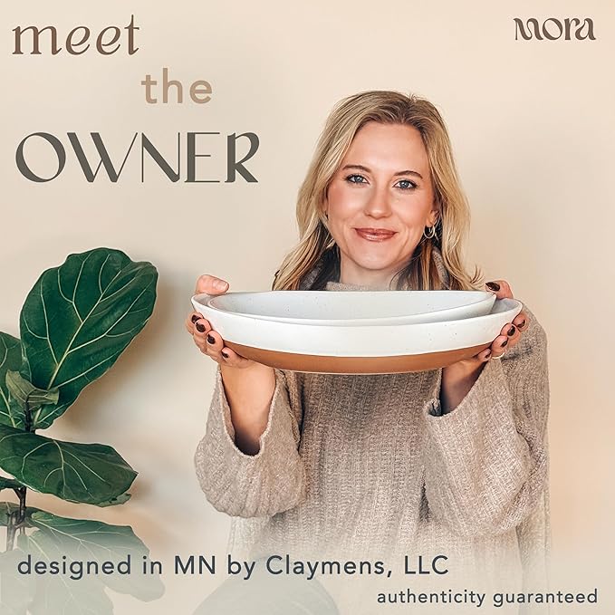 Mora Ceramic Large Serving Bowls- Set of 2 Oval Platters for Entertaining. Modern Kitchen Dishes for Dinner, Fruit, Salad, Turkey, etc. Oven, Dishwasher Safe, 55/35 oz, 13.5" / 11.8" - Vanilla White