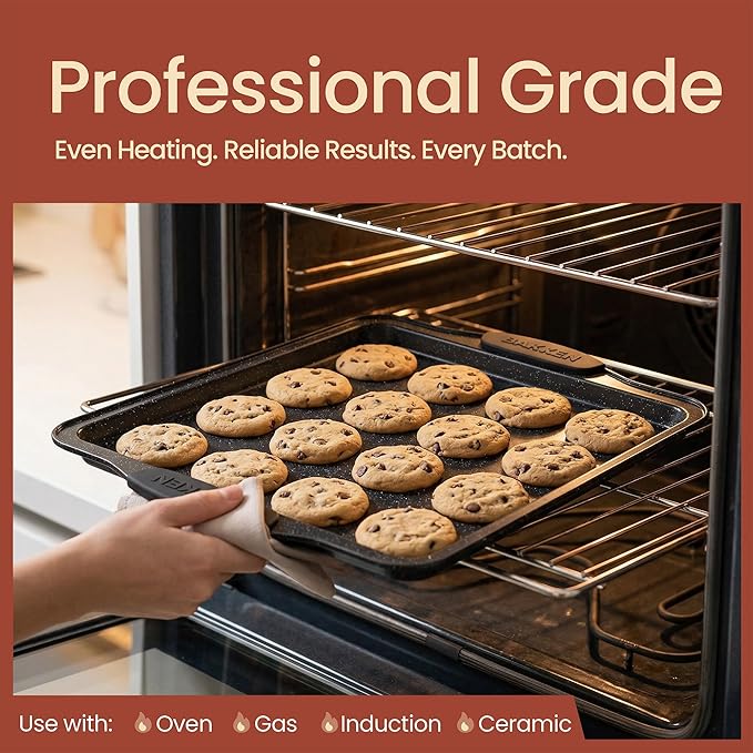 BAKKEN Kitchen Baking Pan Set - Nonstick Coating, Carbon Steel Bakeware Sets with Gray Silicone Handles, Baking Kitchen Essentials, PFOA, PFOS, PTFE Free, Oven Safe Tray (Up To 450° F), Set of 10