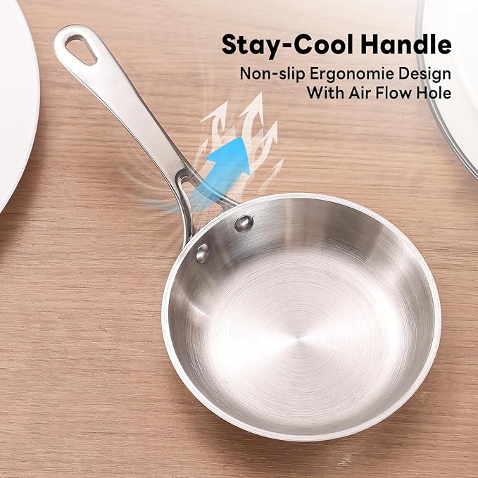 Macevia 0.12QT Mini Sauce Pan, 18/10 Stainless Steel Butter Warmer, Small Pot with Handle, Ideal for Kitchen, Restaurant, Camping & RV Use (4 Inch) - Copper