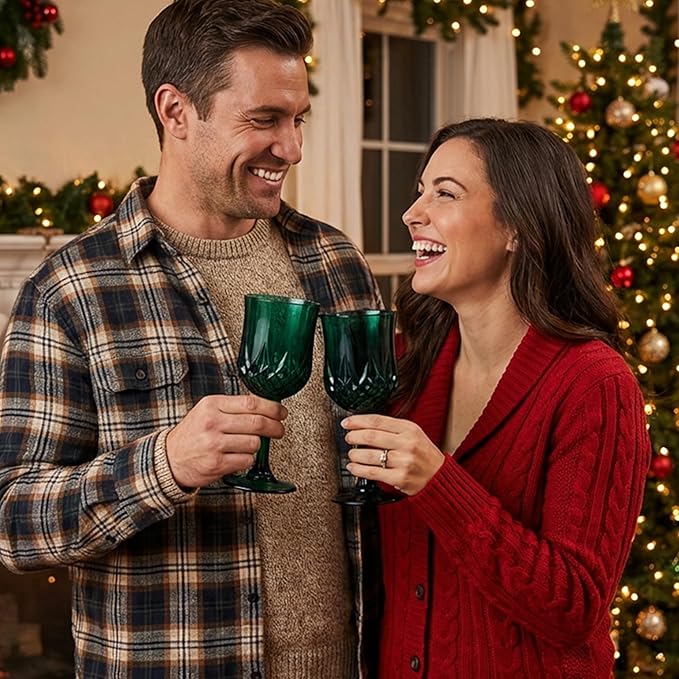 Plastic Wine Glasses, Plastic Goblets Vintage Style Cordial Unbreakable Drinking Glasses, Reusable Drinkware for Wedding Reception, Grand Event Party Supplies (24, Green)
