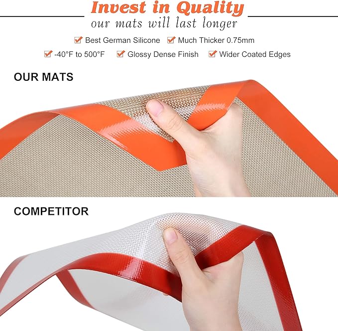 Silicone Baking Mats Set of 2 Square Non-Stick Reusable Air Fryer Linner - Best German Silicone - 8 inch
