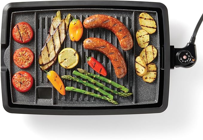 Starfrit The Rock Indoor Smokeless Electric BBQ Grill - Non-Stick 10" x 16" Cooking Surface - Adjustable Temperature