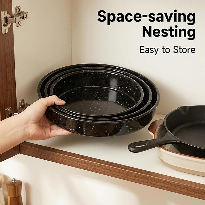 3-Pack Enamel Roasting Pan Set Round Deep Baking Pans Oven Trays10"/12"/14" Cake Pans High Performance Non-Toxic Pizza Pan Cookie Baking Sheets Oven Trays For Cooking Merry Christmas Gift for Mom