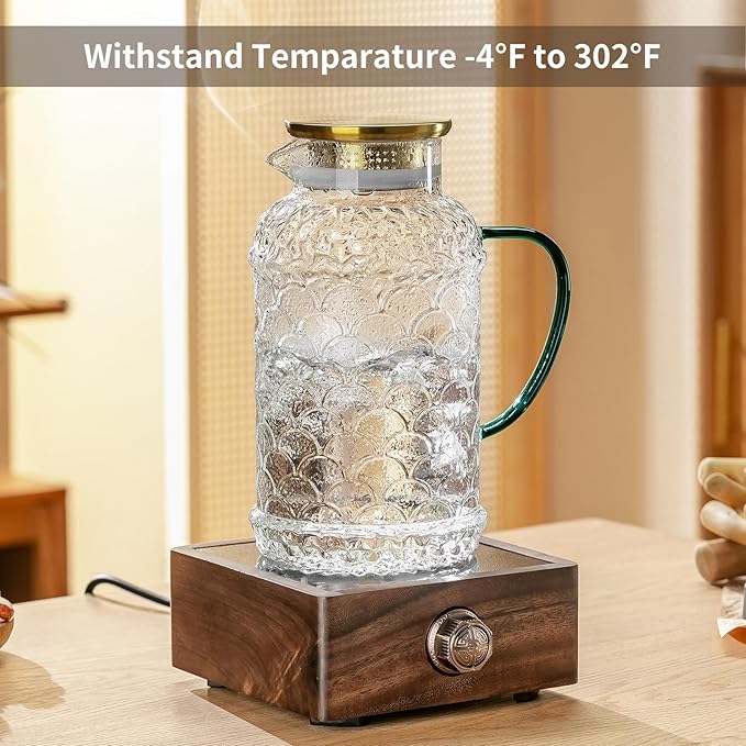 Buaic 2 PACK Glass Pitcher with Lid,68 oz/2 Liter Fish Scale Design Water Pitcher,Clear Borosilicate Glass Water Carafe for Cold Brew, Coffee, Lemonade, Iced Tea,Heat Resistant Water Glass Jug