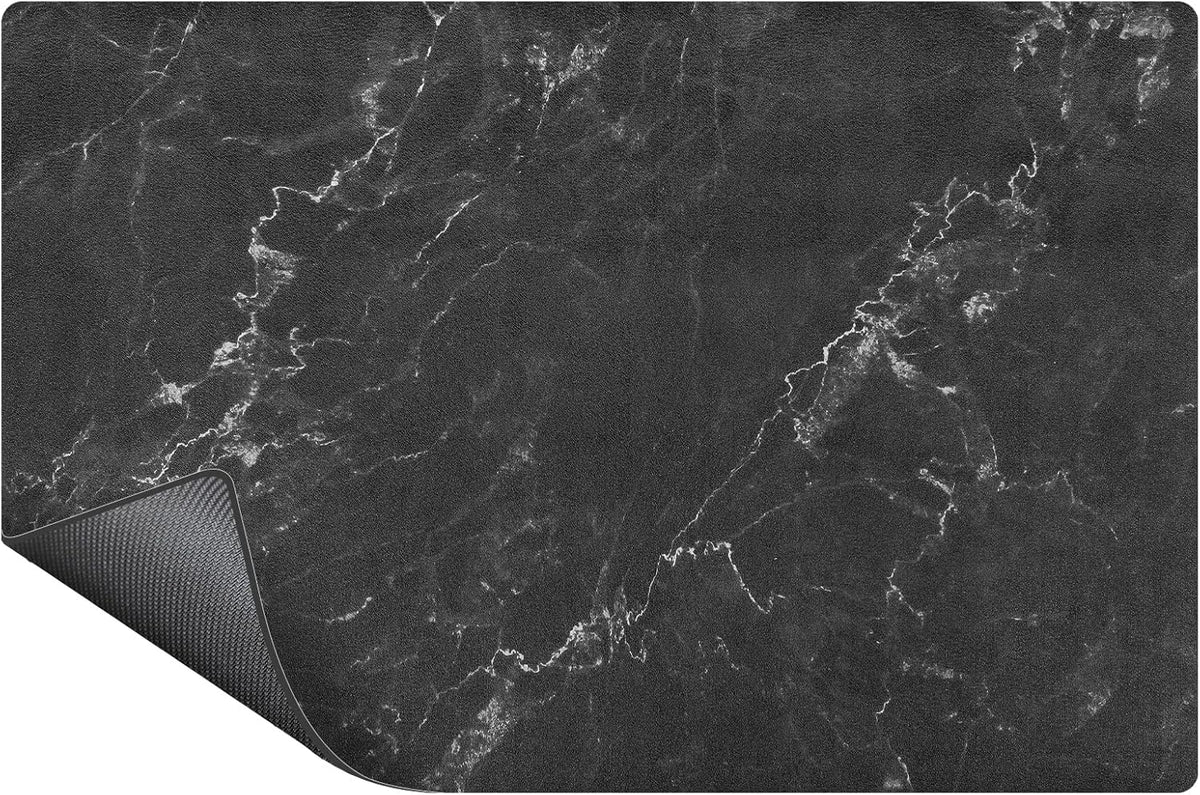 SUEH DESIGN Coffee Mat, Absorbent Dish Drying Mat 19.6 x 11.8 in Quick Dry Coffee Mat Large Drying Mats for Kitchen Counter Coffee Bar, Marble Black