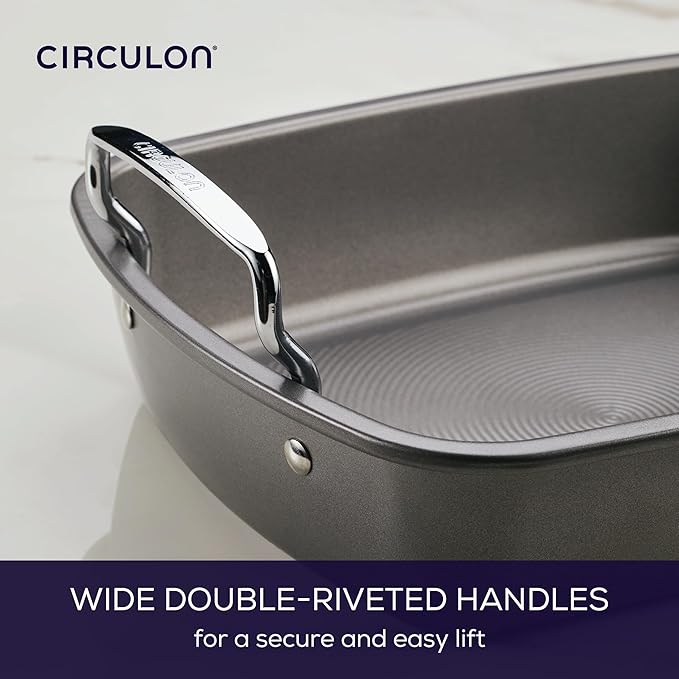 Circulon Nonstick Roasting Pan/Roaster with Rack - 17 Inch x 13 Inch,Gray,(Pack of 3)