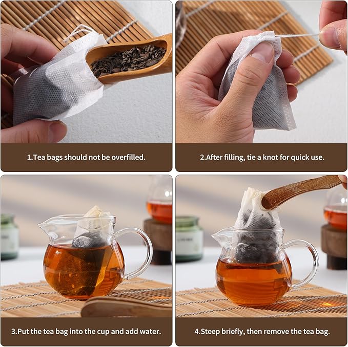 300 PCS Disposable Tea Bags for Loose Leaf Tea, Empty Tea Filter Bags with Drawstring, Fillable Tea Infuser Sachets Suitable for Coffee, Loose Tea, Spice, Herb and More (3.54 x 2.75 inches)