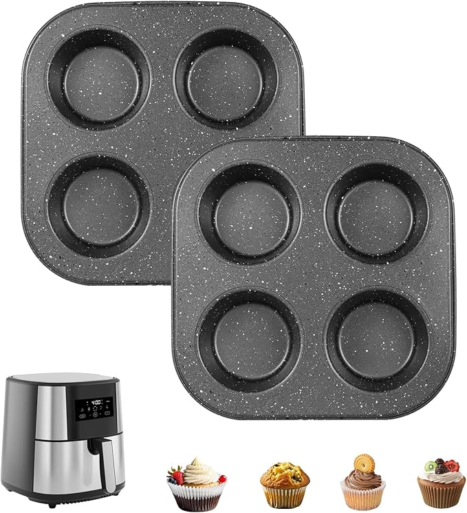Walooza 4 Cup Muffin Pan 2 Pack, Nonstick Mini Muffin Tin for Air Fryer, 1.18In Deep Cupcake Baking Pan for Frittatas, Tarts, Brownies