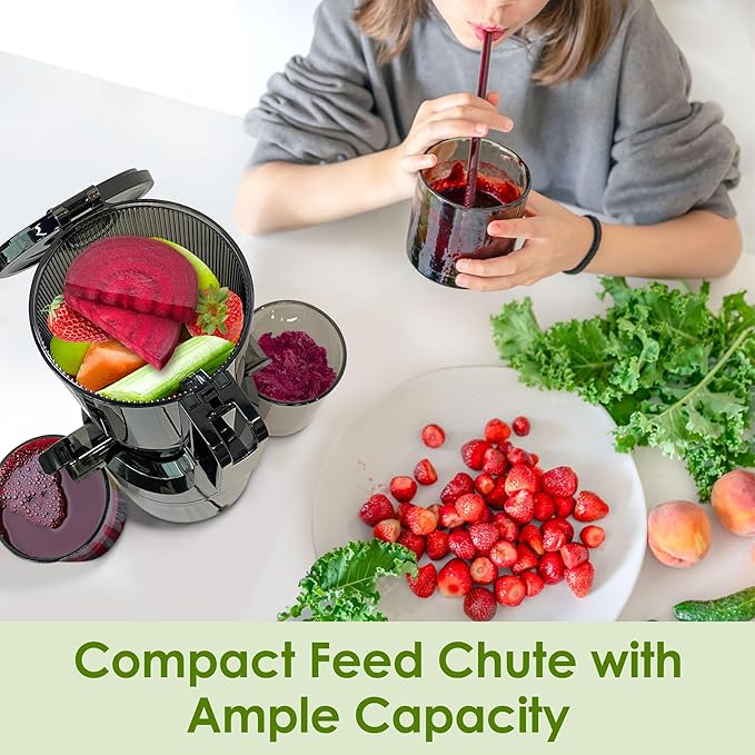 Juicer Machines,Fretta Cold Press Juicer with Large Feed Chute,Fit Whole Fruits & Vegetables,High Juice Yield,BPA-Free,PCTG Material from US (Polished Silver, 1.0 L)