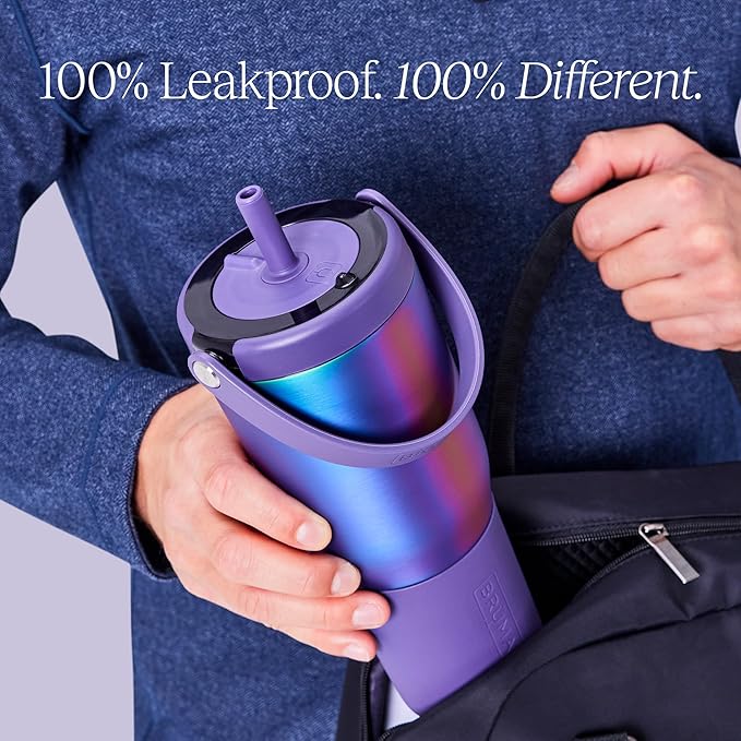 BrüMate Resa 35oz 100% Leakproof Travel Tumbler w/Handle & Straw | Flexible SoftSip Straw | Silicone Sleeve for Durability | Stainless Steel | Cup Holder & Travel Friendly Water Bottle (Onyx Leopard)