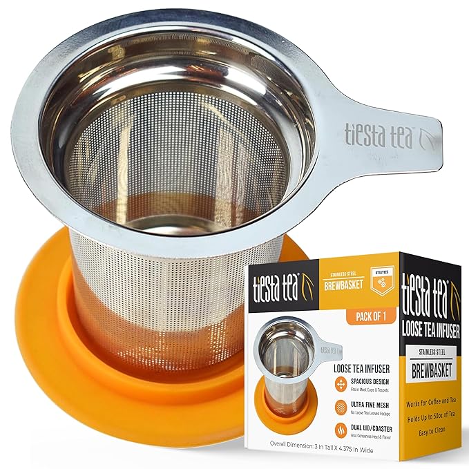 Tiesta Tea Brewbasket Stainless Steel Infuser Basket for Loose Leaf, Reusable Fine Mesh Strainer for Hot & Iced Drinks, Loose Leaf Steeper, Single Cup Tea Diffuser, Holds 5 Ounces