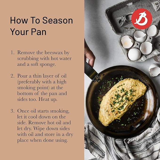 de Buyer Blue Carbon Steel Crepe & Tortilla Pan - 9.5” Diameter, 7.75” Cooking Surface - Ideal for Making & Reheating Crepes, Tortillas & Pancakes - Naturally Non-Stick Finish - Made in France