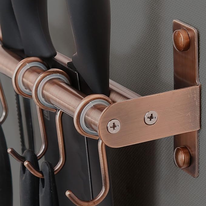 Dseap Kitchen Untentil Rail with 8 Hooks,Hanging Rack for Pots and Pans, Plants, Double Bars, Wall Mounted, Antique Copper, Pack of 2