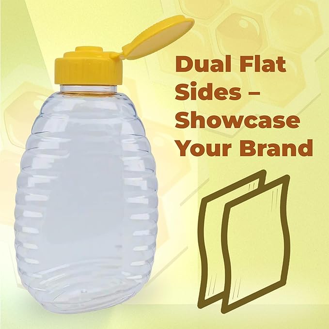Skywin TidyFriend Honey Bottles 16 oz – 6 Pack Empty Honey Squeeze Bottle with Flip Lid & Seal, Clear Plastic Beehive Design, PET Containers