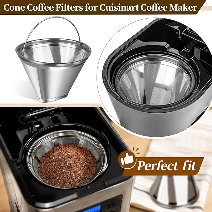 Coffee Filter Compatible with Cuisinart, Stainless Steel Coffee Filter Replacement for Cuisinart DCC 1200P1 3200NAS 3400NAS Coffee Machines - Coffee Maker Parts Reusable Coffee Filters # 4