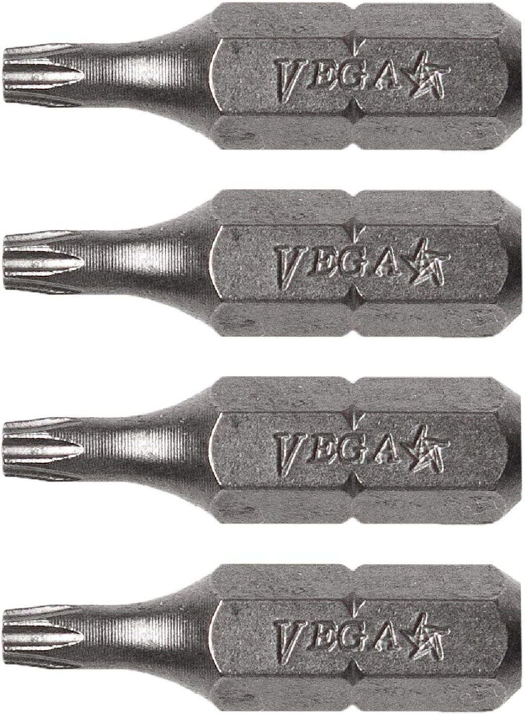 VEGA T6 TORX Security Bits. Professional Grade ¼ Inch Hex Shank TORX T-6 S2 Steel 1" Security Bits. 125TT06A-4 (Pack of 4)