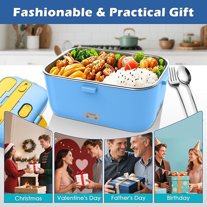 COZYEXPERT 100W Heated Lunch Boxes for Adults 12V 24V 110V-230V Electric Lunch Box Food Heater for Car/Truck Portable Food Heating Boxes with 1.8L 304 SS Containe