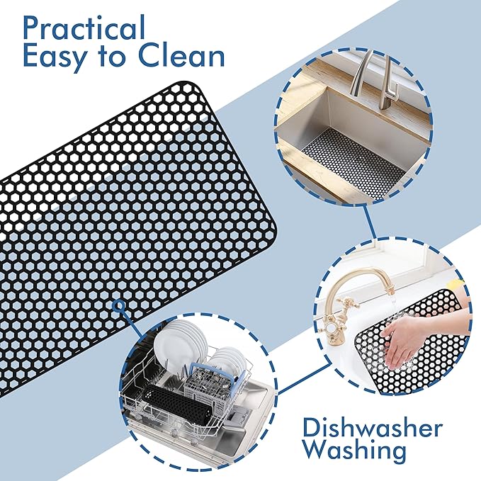 Bestjing Silicone Sink Protectors for Kitchen Sink - 28.4"x 14.3" Kitchen Protector Accessory, Non-Slip Heat Resistan Mat for Bottom of Farmhouse Stainless Steel Porcelain, Black
