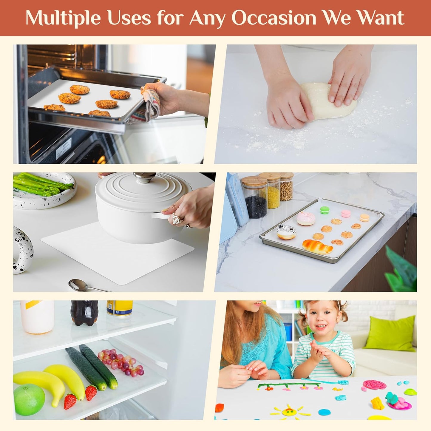 Silicone Baking Mat, 20 IN x 6 FT Free Cutting Baking Sheet,Non-Stick Reusable Dough & Pastry Mat,Non-Slip Silicone Mat Roll for Air Fryer Liner,Freeze Dryer,Oven Baking Pan,Kitchen Counter