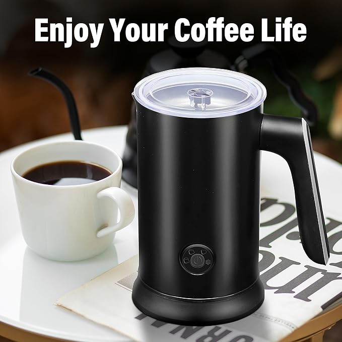 YSSOA Electric Milk Frother Handheld with Stainless Steel Stand Battery Operated Whisk Drink Mixer for Coffee, Frappe, Latte, Matcha, Hot Chocolate, Black (240ml/8.12oz, Classic Black)