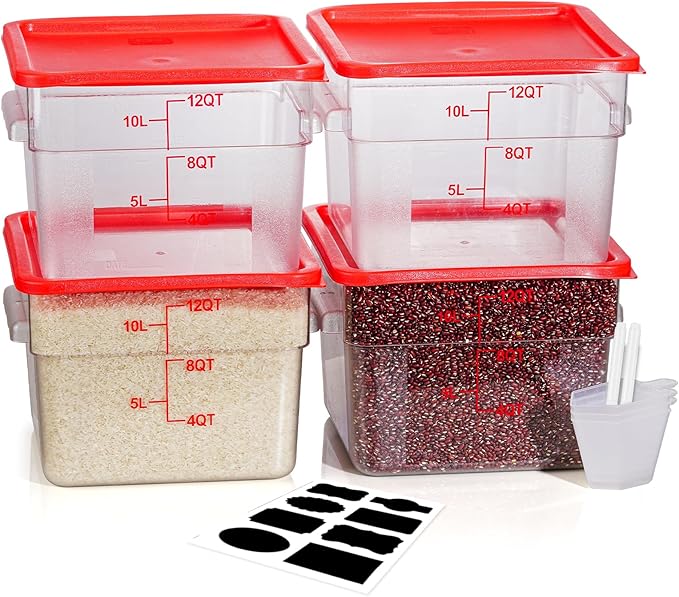 12 Quarts Sous Vide Container: 8 PCS Commercial Food Storage Containers with Lids - Clear Food Container with Scales Handles for Home Restaurant Kitchen Storage Pizza Bread N3