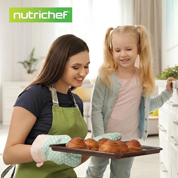 NutriChef 8-Piece Nonstick Stackable Bakeware Set - PFOA, PFOS, PTFE Free Baking Tray Set w/Non-Stick Coating, 450°F Oven Safe, Round Cake, Loaf, Muffin, Wide/Square Pans, Cookie Sheet (Brown)