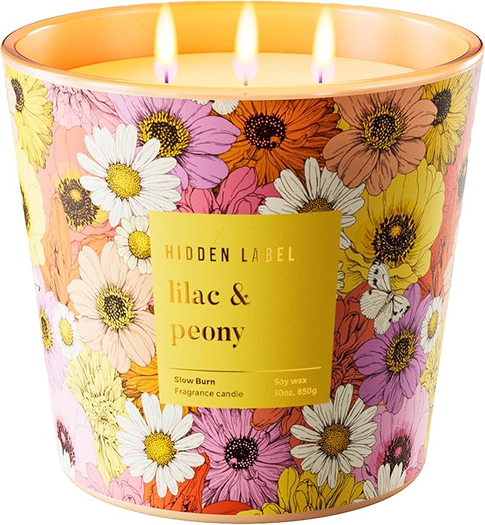 Lilac & Peony Scented Candle, 30oz Large 3 Wick Soy Candle for Home, 100 Hours Long Burning Highly Scented Candles, Luxury Glass Jar Candle, Gifts for Women, Mother's Day, Home Decor
