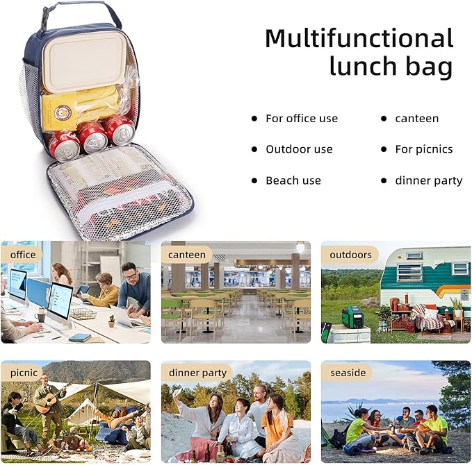 Lovoeo Lunch box Lunch bag for men women Insulated Lunchbox Lunch bags for Work Picnic Travel (Navy blue)
