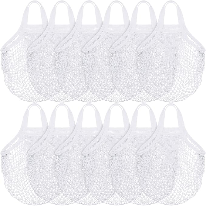 Shappy 12 Pack Reusable Mesh Grocery Bags Large Crochet Market Bag Cotton Kitchen Tote for Fruit Vegetable Storage