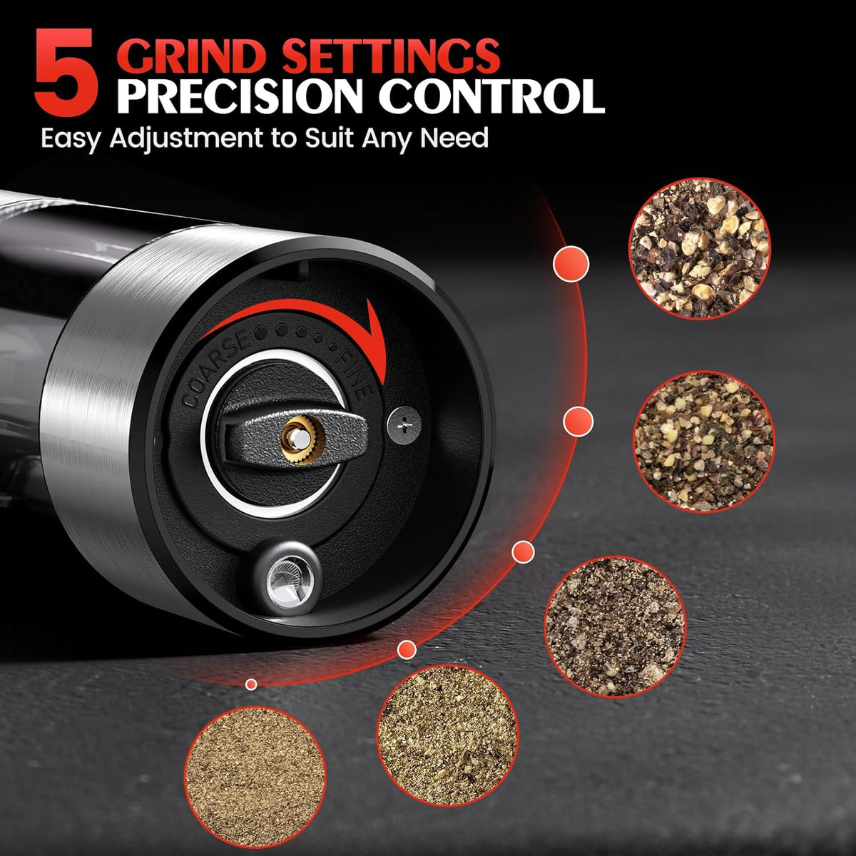 Electric Salt and Pepper Grinder- Automatic Battery Pepper Mill Shakers Kitchen Essentials for New Home Adjustable Coarseness Upgraded Larger Capacity with Led for Housewarming Gifts