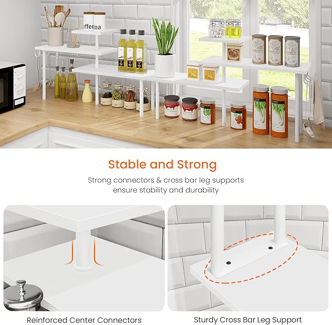 Homode Kitchen Countertop Organizer Corner Shelf, Bathroom Counter Organizers and Storage, 3 Tier Wood Shelf Organizer Space Saver for Make Up, Dresser Table, Desktop, White