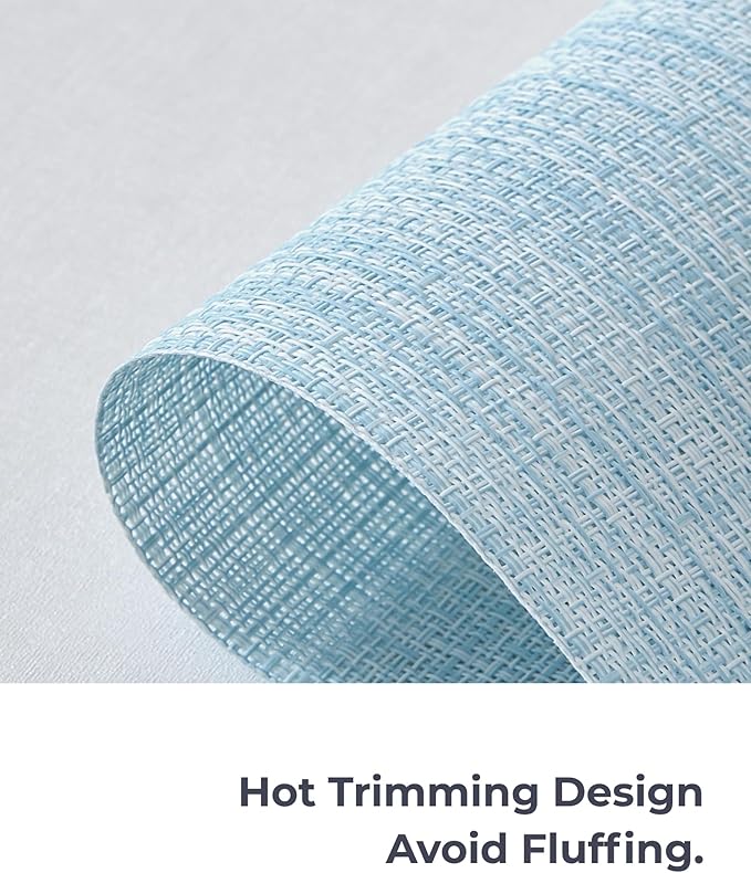 Leetaltree Soft Sky Blue Woven Placemats Set of 6 - Heat Resistant Non-Slip Place mats for Dining Table, Washable Durable PVC Vinyl Woven Table Mats(Sky Blue, 6)
