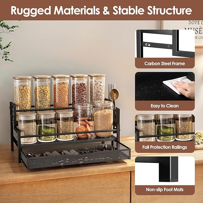 Water Bottle Organizer for Full Stanley 40 oz Tumbler with Handle, 2 Tier Tumbler Organizer for 8 Cups, Kitchen Pantry Organizers and Storage for Owala Stanley Cup Accessories, Black