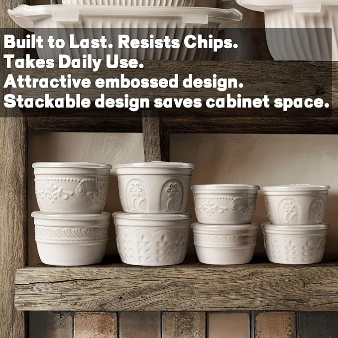 Artena Ramekins with Lids, Creme Brulee Ramekins Oven Safe, Ceramic Pudding Cups, Souffle Cups, Custard Cups, Dipping Sauce Cups, Food Storage Containers with Lids, Set of 4 (Multiple Patterns, 8 oz)