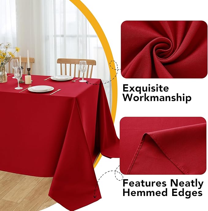 10-Pack Red Tablecloths for Rectangle Tables, 70 x 120 Inches, Stain-Resistant Polyester Fabric for 6 Foot Tables - Washable Table Covers for Weddings, Banquets, Birthday Parties, Events
