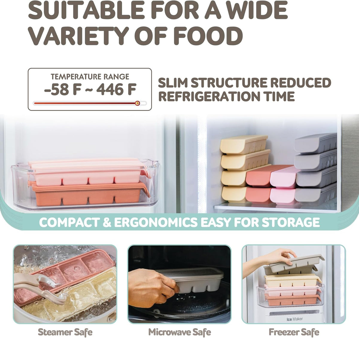 6 Section-1oz, Taupe Brown Breastmilk Freezer Storage Trays, Food Grade Silicone Tray container Leak Resistant with Lids Baby, Toddler Food Fruit Vegetable Purees Storage Container | BPA Free