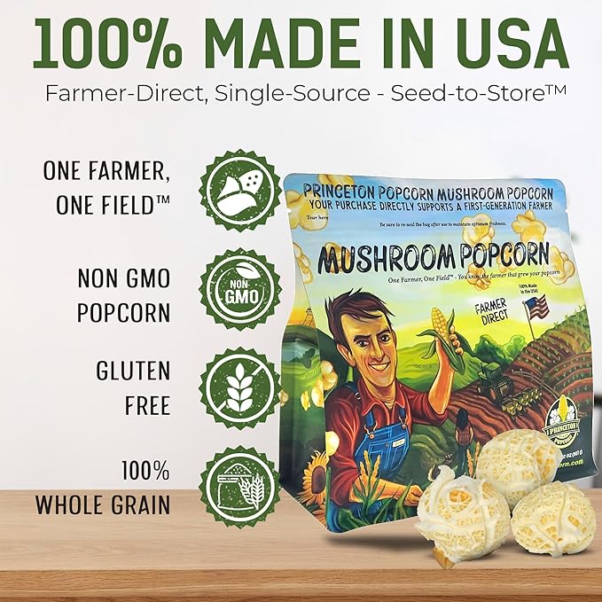 Farmer Bob's Princeton Popcorn Farmer-Direct Mushroom Popcorn Kernels 32 oz Each Case of 20 Sealed Bags Non-GMO Gluten-Free Stove/Popper Ready Bulk Value Pack Freshness Preserved & Easy to Handle