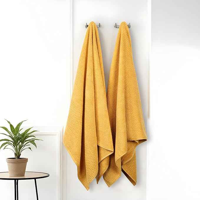 Superior Playa Zero Twist Cotton Medium Weight Bath Sheets, for Guest Bath, Bathroom, Shower, Spa, Plush, Quick Dry, Ultra-Soft Towels, Essentials, Waffle Textured, Oversized Towels, Set of 2, Gold