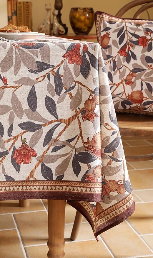 patdrea Designer Vintage Long Tablecloth for Rectangle Table,Linen Pomegranates Leaves Pattern Tablecloths,Decor Table Cover for Kitchen Dining Christmas,Party,Thanksgiving,63"x102"-Tehran a
