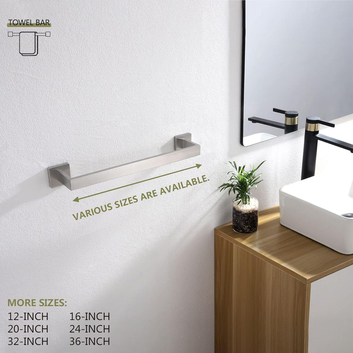KOKOSIRI 16-Inch Single Towel Bar, Bathroom Kitchen Towel Holder, Wall Mounted SUS304 Stainless Steel Towel Rack, Brushed Nickel, B4003BR-L16