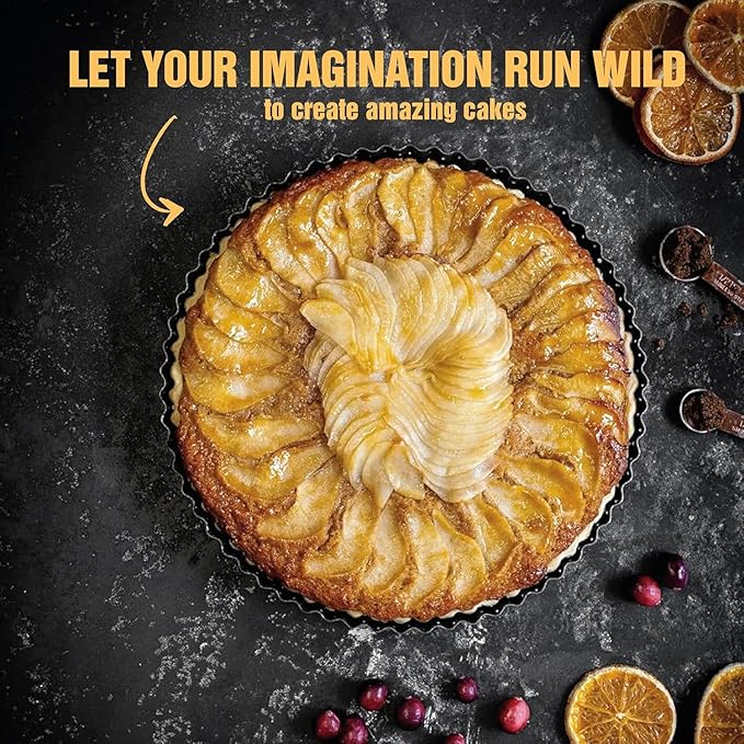 Quiche Lorraine Deep Dish Pie Pan - 9.44 inch Tart Pans with Removable Bottoms - Apple Pie Pan - 9.44 inch Tarte Tatin Pan - Deep Dish Pie Crust - Quiche Baking Dish