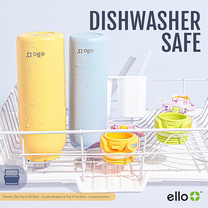 Ello Pop & Fill 32oz Stainless Steel Water Bottle with Quick Fill Technology, Double Walled and Vacuum Insulated Metal, Leak Proof Locking Lid, Sip and Chug, Reusable, BPA Free, Tonal Cream