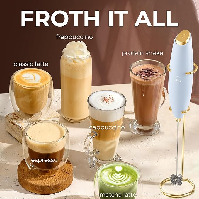Zulay Kitchen Patented Tornado Triple Whisk Milk Frother with 4 Duracell Batteries – Handheld Foam Maker for Coffee, Lattes, Matcha & Hot Chocolate – Rich, Creamy Froth in Seconds - Lavender